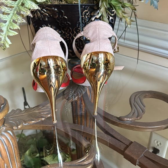 Zara 38 Orange Nude Strap Gold Heel Sandals - Picture 2 of 5